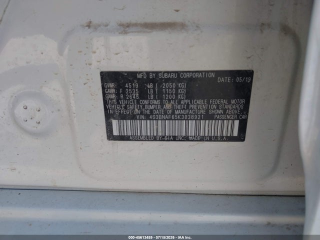Продаж на аукціоні авто 2019 Subaru Legacy 2.5i Premium, vin: 4S3BNAF65K3038921, номер лоту: 45613459