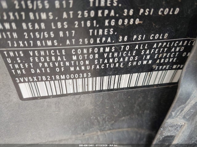 2024 Volkswagen Taos 1.5t S მანქანა იყიდება აუქციონზე, vin: 3VV5X7B21RM000383, აუქციონის ნომერი: 45613461