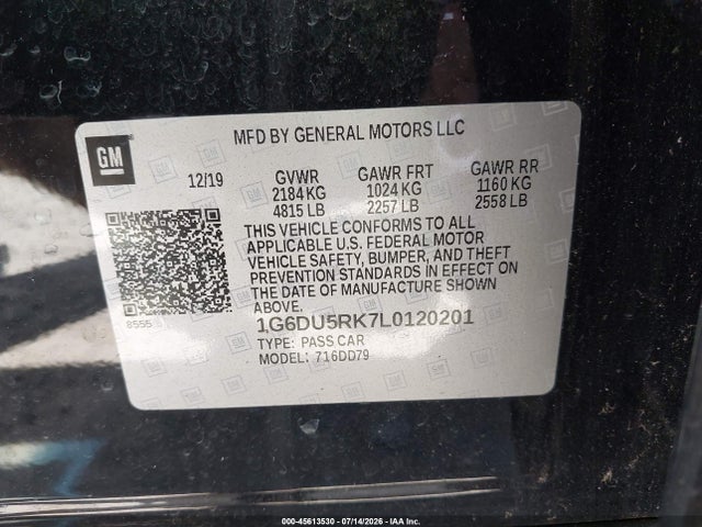 2020 Cadillac Ct5 Sport მანქანა იყიდება აუქციონზე, vin: 1G6DU5RK7L0120201, აუქციონის ნომერი: 45613530