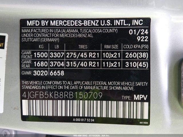Продаж на аукціоні авто 2024 Mercedes-benz Gle 450 4matic, vin: 4JGFB5KB8RB150709, номер лоту: 45613542