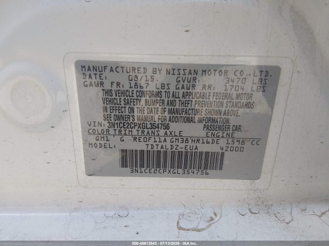 Nissan Versa Note S (sr)/s Plus/sl/sr/sv 2016 3N1CE2CPXGL354756 Image 9