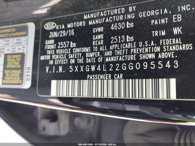 Aukcja sprzedaży 2016 Kia Optima Sx Turbo, vin: 5XXGW4L22GG095543, numer aukcji: 45613560