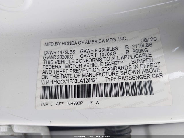 1HGCV1F33LA125421 Honda Accord Sport