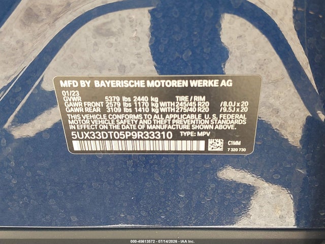 Продажа на аукционе авто 2023 Bmw X4 Xdrive30i, vin: 5UX33DT05P9R33310, номер лота: 45613572