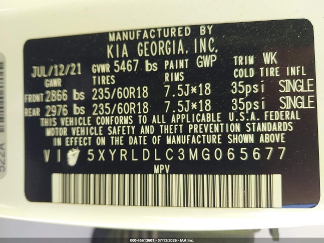 KIA SORENTO S 2021 5XYRLDLC3MG065677 Image 9