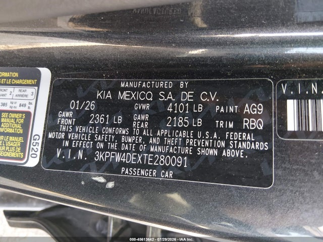 Aukcja sprzedaży 2026 Kia K4 Gt-line, vin: 3KPFW4DEXTE280091, numer aukcji: 45613642