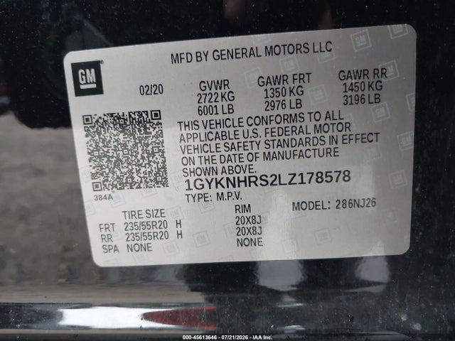 45613646 :رقم المزاد ، 1GYKNHRS2LZ178578 vin ، 2020 Cadillac Xt5 Awd Sport مزاد بيع