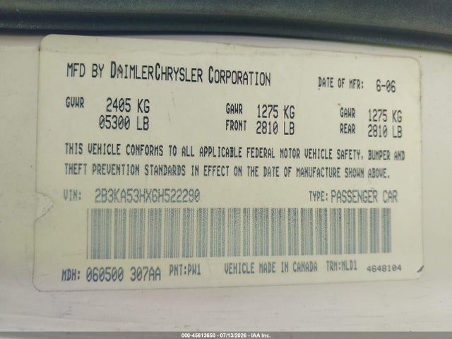 Продаж на аукціоні авто 2006 Dodge Charger Rt, vin: 2B3KA53HX6H522290, номер лоту: 45613650