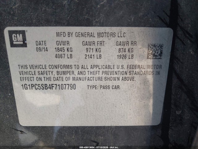 1G1PC5SB4F7107790 Chevrolet Cruze 1lt Auto