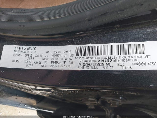 Продажа на аукционе авто 2019 Ram 1500 Laramie  4x2 5'7 Box, vin: 1C6RREJT0KN548340, номер лота: 45613659