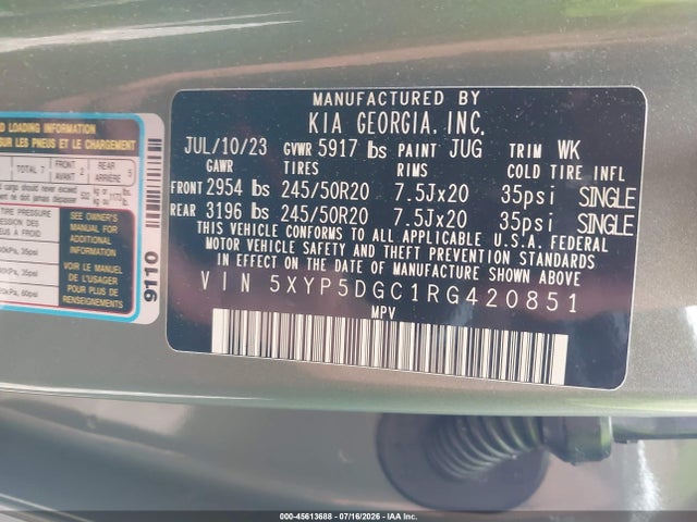 2024 Kia Telluride Sx Prestige X-line მანქანა იყიდება აუქციონზე, vin: 5XYP5DGC1RG420851, აუქციონის ნომერი: 45613688