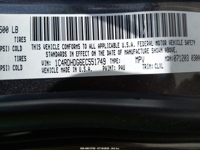 45613708 :رقم المزاد ، 1C4RDHDG6EC551749 vin ، 2014 Dodge Durango Limited مزاد بيع