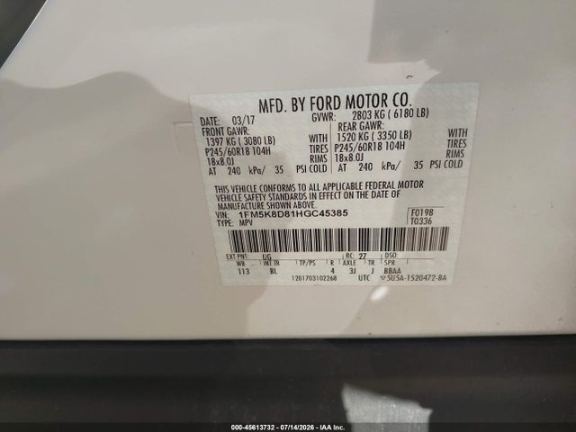 Продажа на аукционе авто 2017 Ford Explorer Xlt, vin: 1FM5K8D81HGC45385, номер лота: 45613732