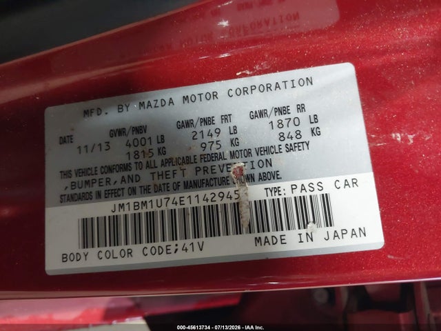 Aukcja sprzedaży 2014 Mazda Mazda3 I Sport, vin: JM1BM1U74E1142945, numer aukcji: 45613734