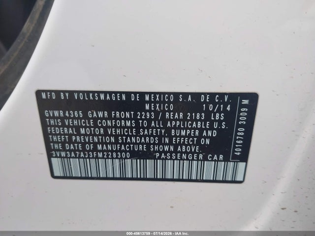 3VW3A7AJ3FM228300 Volkswagen Jetta 2.0l Tdi S
