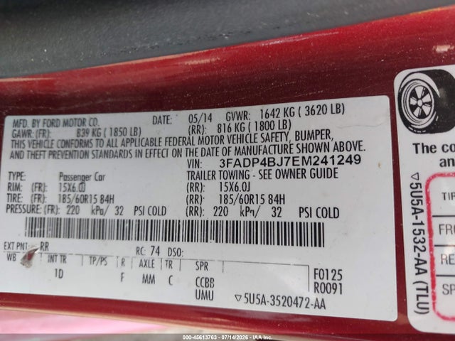 Ford FIESTA SE 2014 3FADP4BJ7EM241249 Image 9