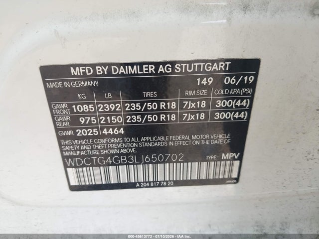 Продаж на аукціоні авто 2020 Mercedes-benz Gla 250 4matic, vin: WDCTG4GB3LJ650702, номер лоту: 45613772