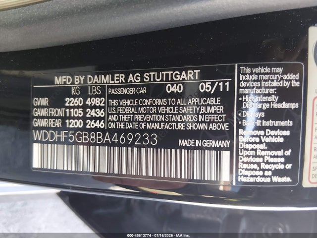 Продаж на аукціоні авто 2011 Mercedes-benz E 350, vin: WDDHF5GB8BA469233, номер лоту: 45613774