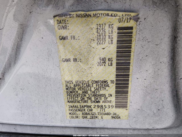 1N4AL3AP9HC298539 Nissan Altima 2.5 S