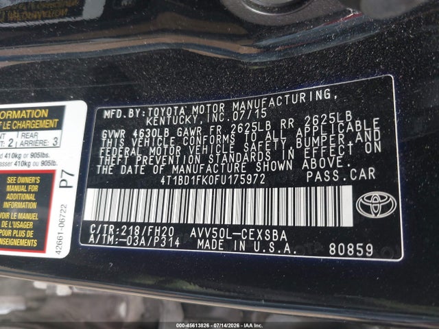 4T1BD1FK0FU175972 Toyota Camry Hybrid Se