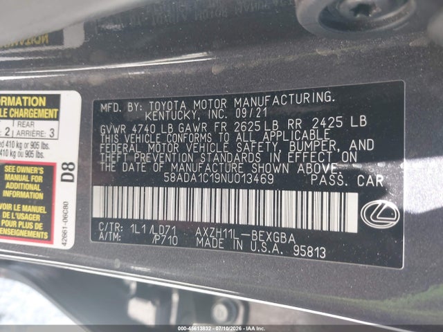 Lexus ES 300H 2022 58ADA1C19NU013469 Image 9
