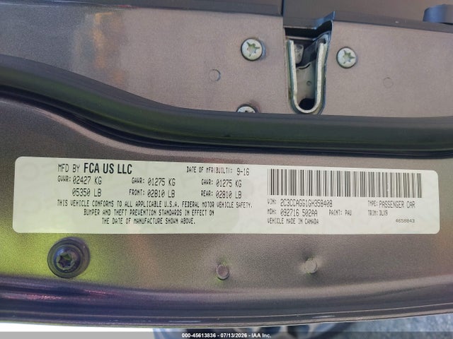 Продаж на аукціоні авто 2016 Chrysler 300 300s, vin: 2C3CCAGG1GH358408, номер лоту: 45613836