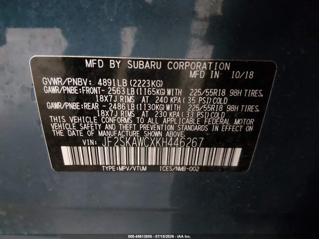 Продажа на аукционе авто 2019 Subaru Forester Touring, vin: JF2SKAWCXKH446267, номер лота: 45613855