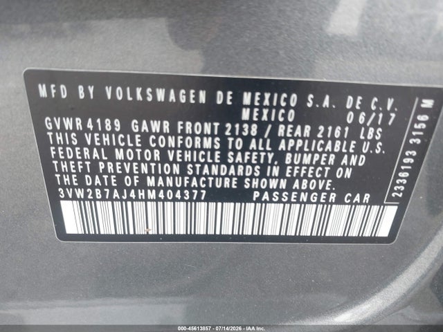 3VW2B7AJ4HM404377 Volkswagen Jetta 1.4t S
