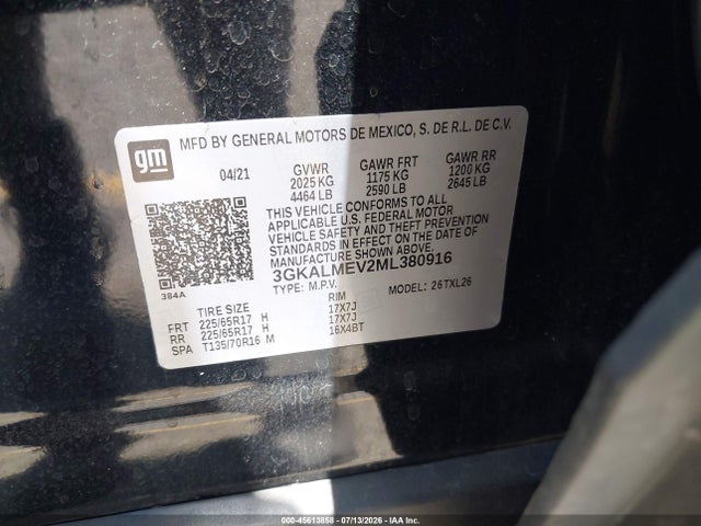 Aukcja sprzedaży 2021 Gmc Terrain Fwd Sle, vin: 3GKALMEV2ML380916, numer aukcji: 45613858