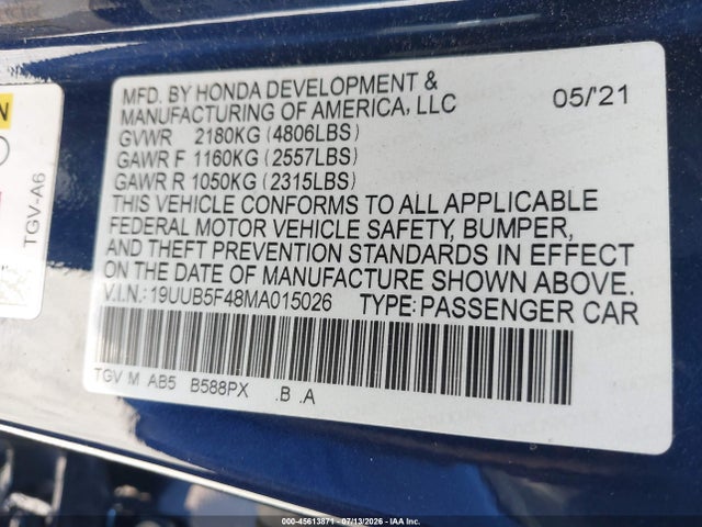 Продаж на аукціоні авто 2021 Acura Tlx Technology Package, vin: 19UUB5F48MA015026, номер лоту: 45613871