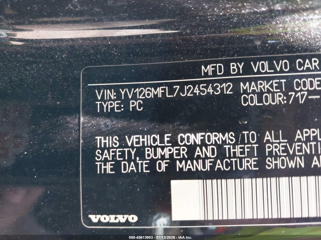 Aukcja sprzedaży 2018 Volvo S60 T5 Dynamic, vin: YV126MFL7J2454312, numer aukcji: 45613903