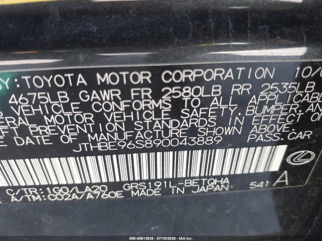 Продажа на аукционе авто 2009 Lexus Gs 350, vin: JTHBE96S890043889, номер лота: 45613938