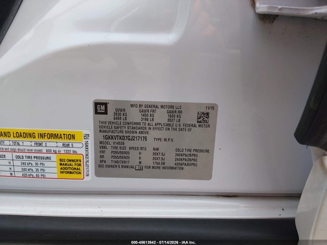 Продаж на аукціоні авто 2016 Gmc Acadia Denali, vin: 1GKKVTKD7GJ217176, номер лоту: 45613942