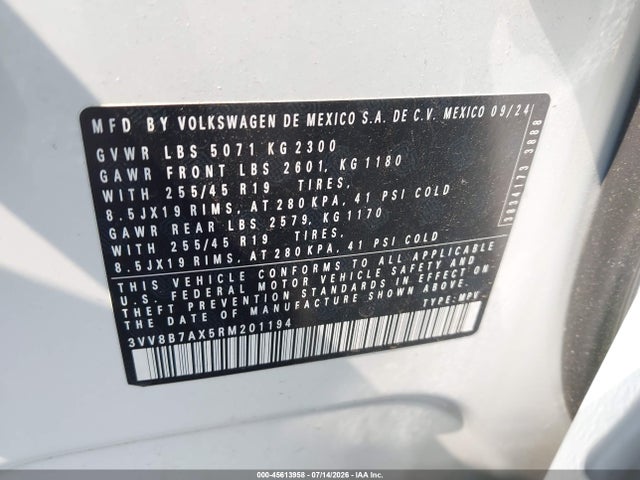 Aukcja sprzedaży 2024 Volkswagen Tiguan 2.0t Se R-line Black, vin: 3VV8B7AX5RM201194, numer aukcji: 45613958