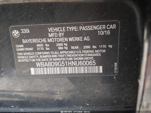 45613970 :رقم المزاد ، WBA8D9G51HNU60065 vin ، 2017 Bmw 330i Xdrive مزاد بيع