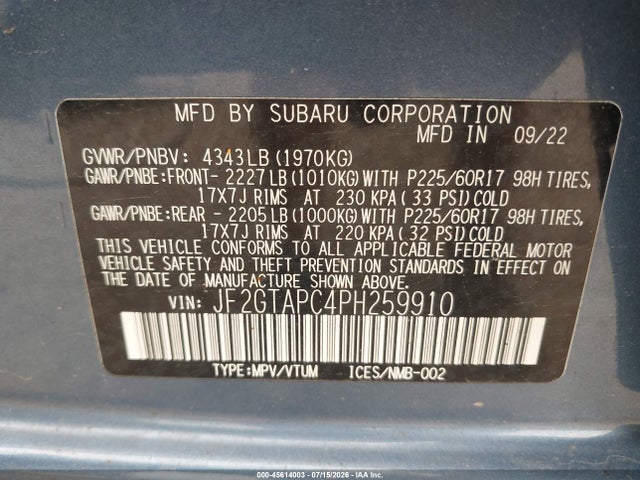Subaru Crosstrek Premium 2023 JF2GTAPC4PH259910 Image 9