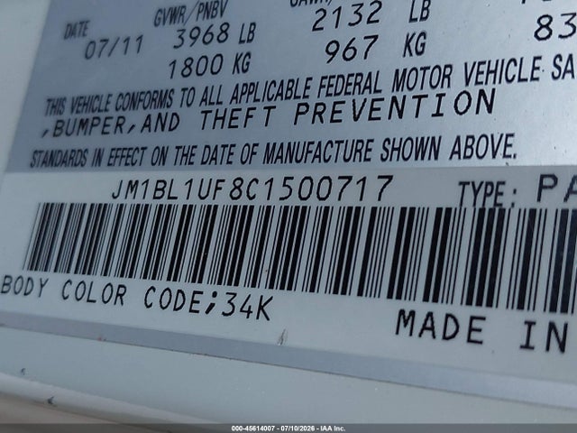Продажа на аукционе авто 2012 Mazda Mazda3 I Sport, vin: JM1BL1UF8C1500717, номер лота: 45614007