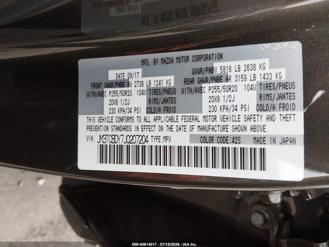 Продаж на аукціоні авто 2018 Mazda Cx-9 Grand Touring, vin: JM3TCBDY7J0207204, номер лоту: 45614017
