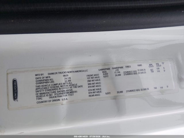 Продажа на аукционе авто 2021 Freightliner New Cascadia 126, vin: 1FUJHHDR5MLMR0761, номер лота: 45614029