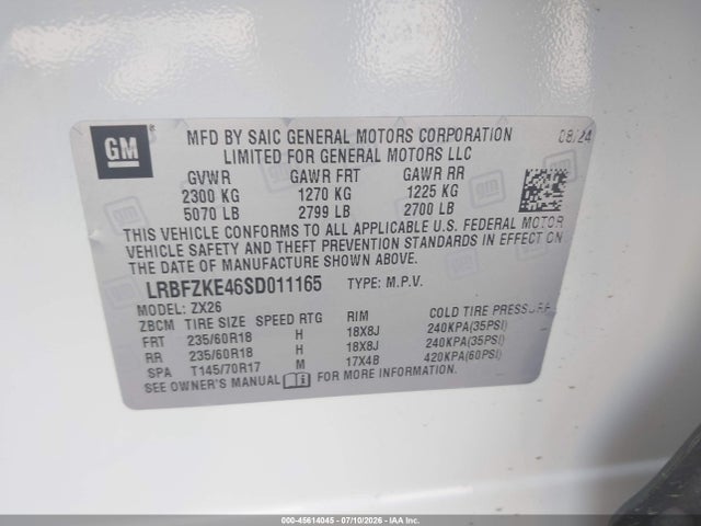 Aukcja sprzedaży 2025 Buick Envision Preferred Awd, vin: LRBFZKE46SD011165, numer aukcji: 45614045