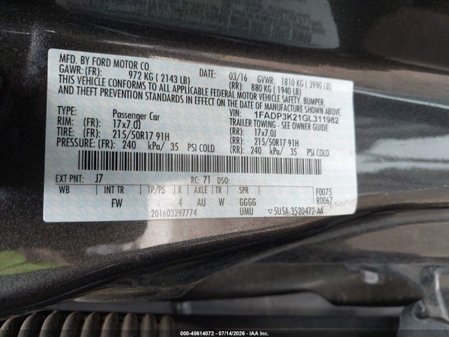 Ford FOCUS SE 2016 1FADP3K21GL311982 Image 9
