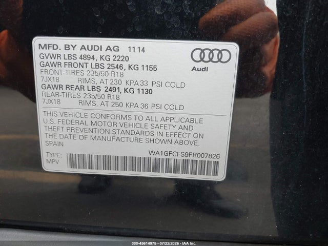 Aukcja sprzedaży 2015 Audi Q3 2.0t Premium Plus, vin: WA1GFCFS9FR007826, numer aukcji: 45614075