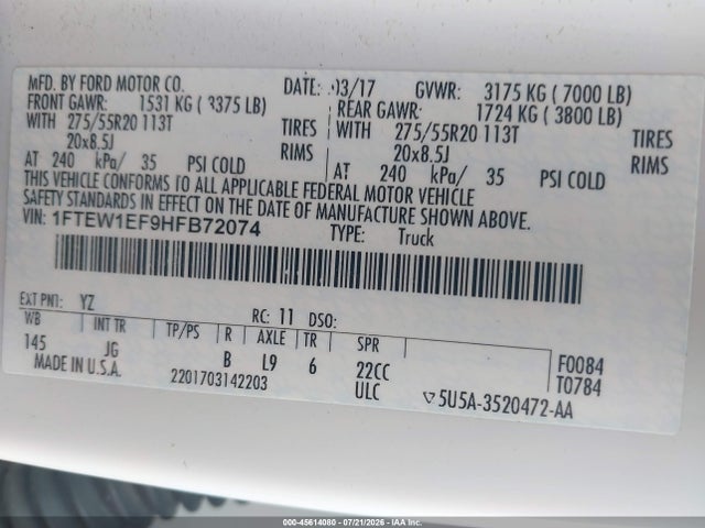 Ford F-150 Xl 2017 1FTEW1EF9HFB72074 Image 9