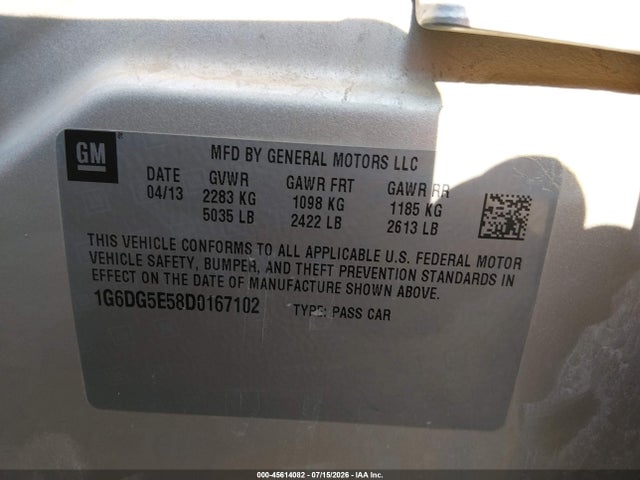 Продажа на аукционе авто 2013 Cadillac Cts Luxury, vin: 1G6DG5E58D0167102, номер лота: 45614082