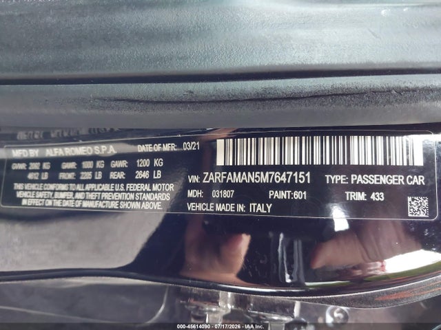 ZARFAMAN5M7647151 Alfa Romeo Giulia Rwd