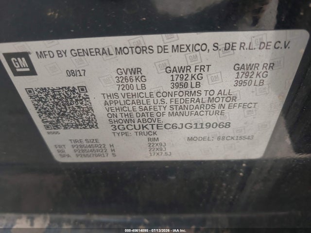 3GCUKTEC6JG119068 Chevrolet Silverado 1500 High Country