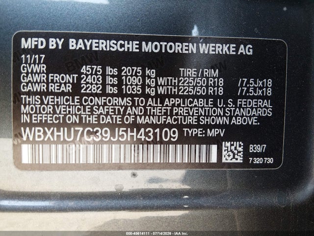2018 Bmw X1 Sdrive28i მანქანა იყიდება აუქციონზე, vin: WBXHU7C39J5H43109, აუქციონის ნომერი: 45614111