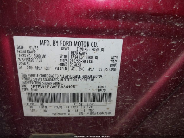 Ford F-150 Platinum 2015 1FTFW1EG8FFA34195 Image 9