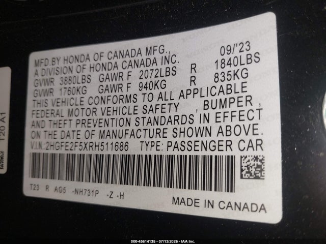 Honda Civic Sport 2024 2HGFE2F5XRH511686 Image 9