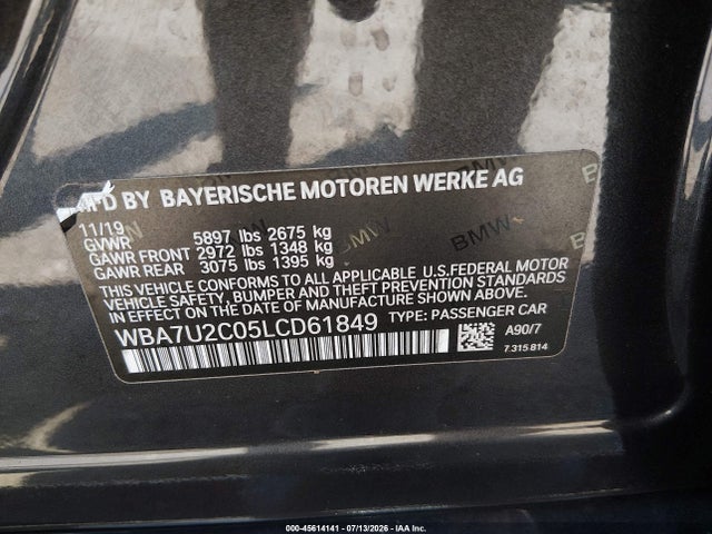 Aukcja sprzedaży 2020 Bmw 750i Xdrive, vin: WBA7U2C05LCD61849, numer aukcji: 45614141